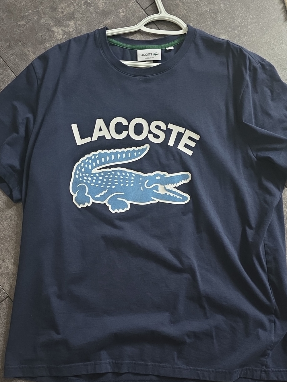 Lacoste Navy T-Shirt with Light Blue Croc and White Logo